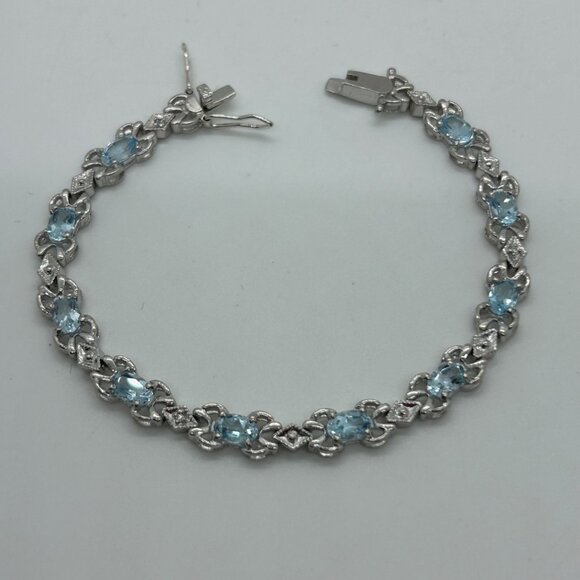 Sterling Silver Tennis Bracelet Blue Gemstones 6.5 " Vintage 1980 11.11grams - Picture 2 of 16